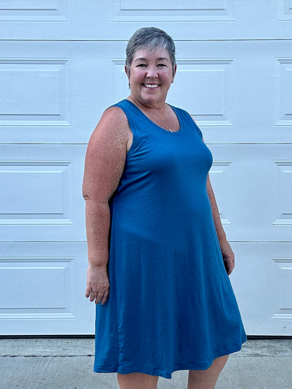 Pleat Trim Shirt Dress in Azure