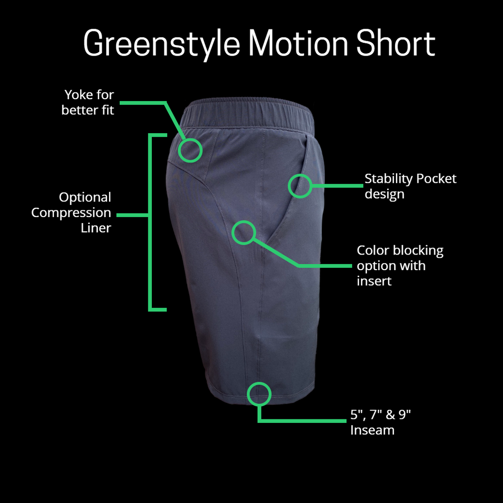 Motion Athletic Shorts XXS to 4XL Greenstyle