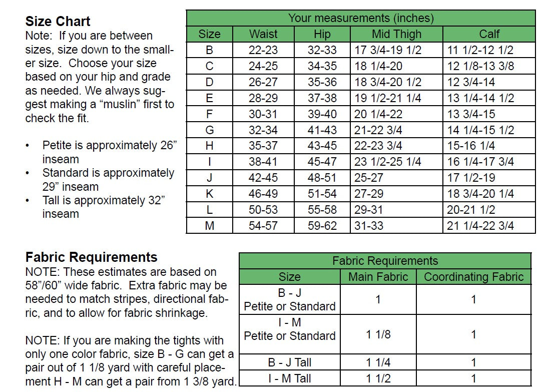 Tempo Athletic Tights PDF Pattern Sizes B - M